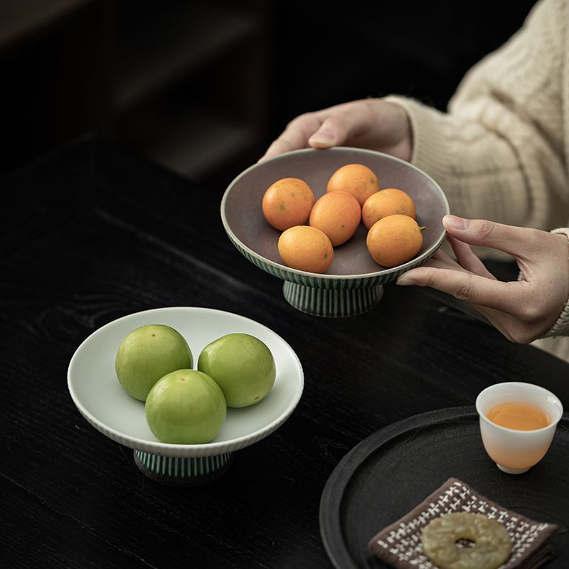 Đĩa trái cây cao cổ điển bằng gốm sứ kiểu Trung Quốc đĩa ăn tráng miệng trà nướng lò nướng món ăn nhẹ món ăn nhẹ tráng miệng trái cây sấy khô.