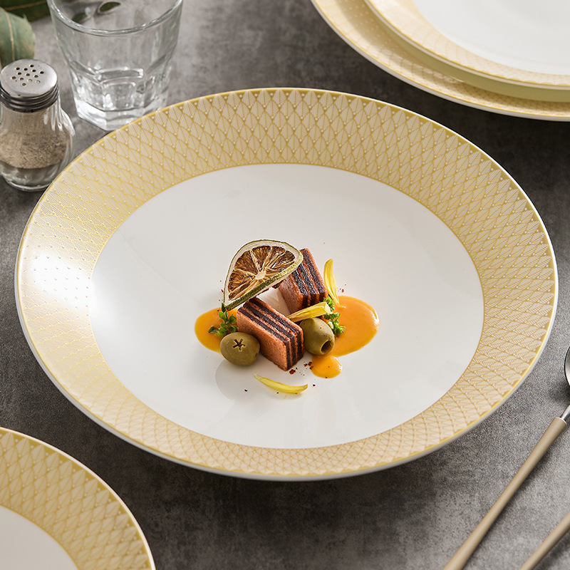Wanli vàng đĩa gốm hộ gia đình đĩa cao cấp tiếp cận sang trọng món ăn phương Tây đĩa khách sạn bộ đồ ăn súp đĩa ramen đĩa