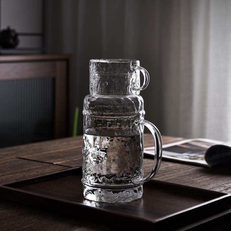 Bình đựng nước lạnh có thể làm nóng theo phong cách Nhật Bản dùng trong gia đình, bình đựng nước lạnh thủy tinh dung tích lớn, dày và chịu nhiệt độ cao, có khay đựng cốc.