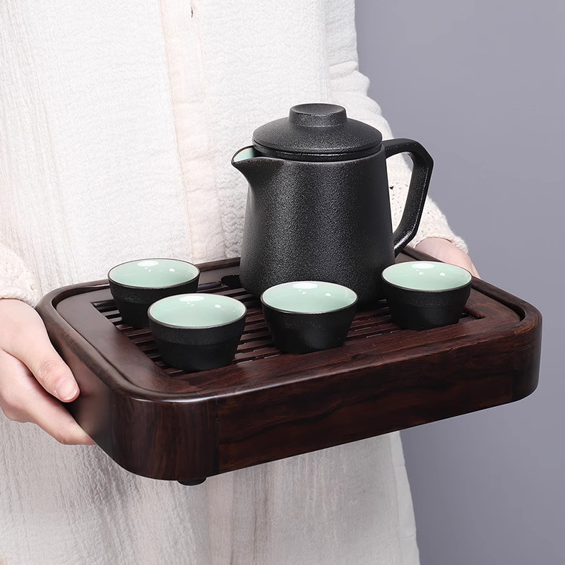 Khay trà gỗ solid gỗ mun khay đựng trà loại nhỏ khay pha khô một người mẫu mới 2025 dùng trong gia đình cao cấp