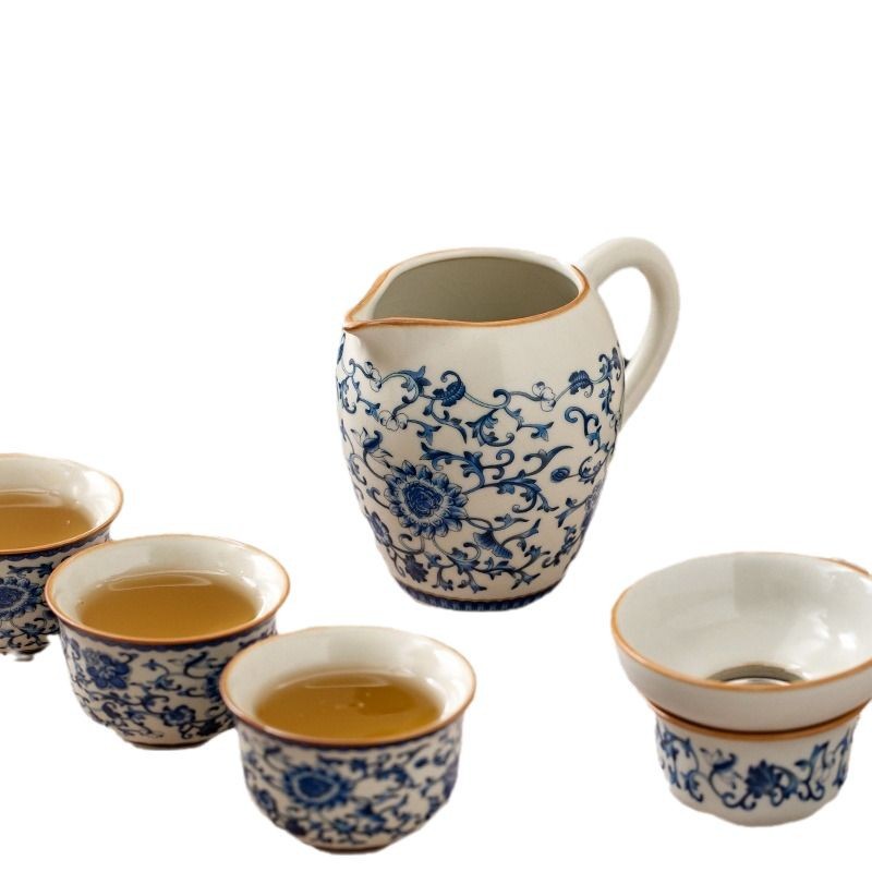 Cốc công thức làm đẹp hoa sen xanh trắng Ru Kiln Bộ trà Kung Fu Bộ trà gốm sứ biển dụng cụ tách trà đơn gia dụng