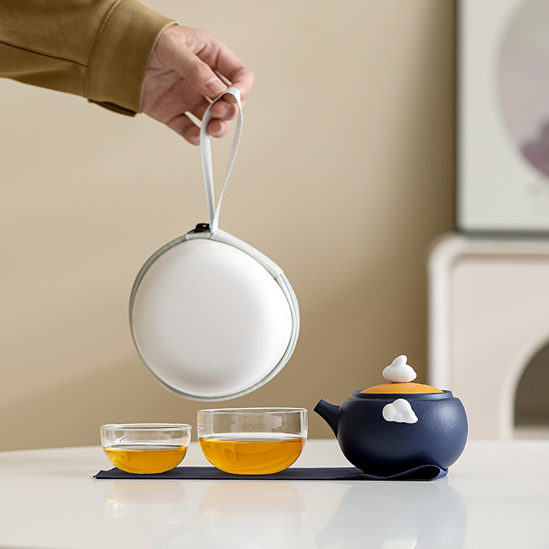 Quà tặng trung thu bộ trà du lịch di động bộ nhỏ ấm trà Kung Fu tách trà thủy tinh ngoài trời cắm trại nhanh cốc khách