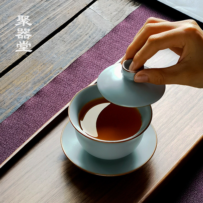 Bát phủ Sancai Ru Kiln kiểu Trung Quốc đựng trà, cỡ nhỏ, không nóng khi chạm vào, sứ Ru.