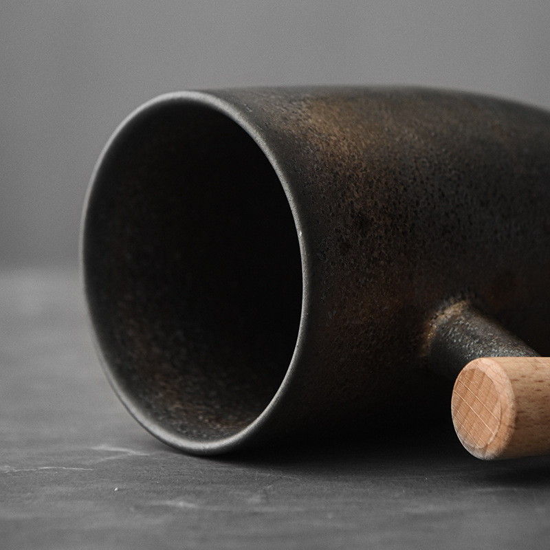 Cốc nước tay cầm bằng gỗ đơn giản kiểu Nhật, cốc cà phê cổ điển thủ công phục hồi nhiệt độ cao, cốc trà gốm sứ, cốc đơn cá nhân