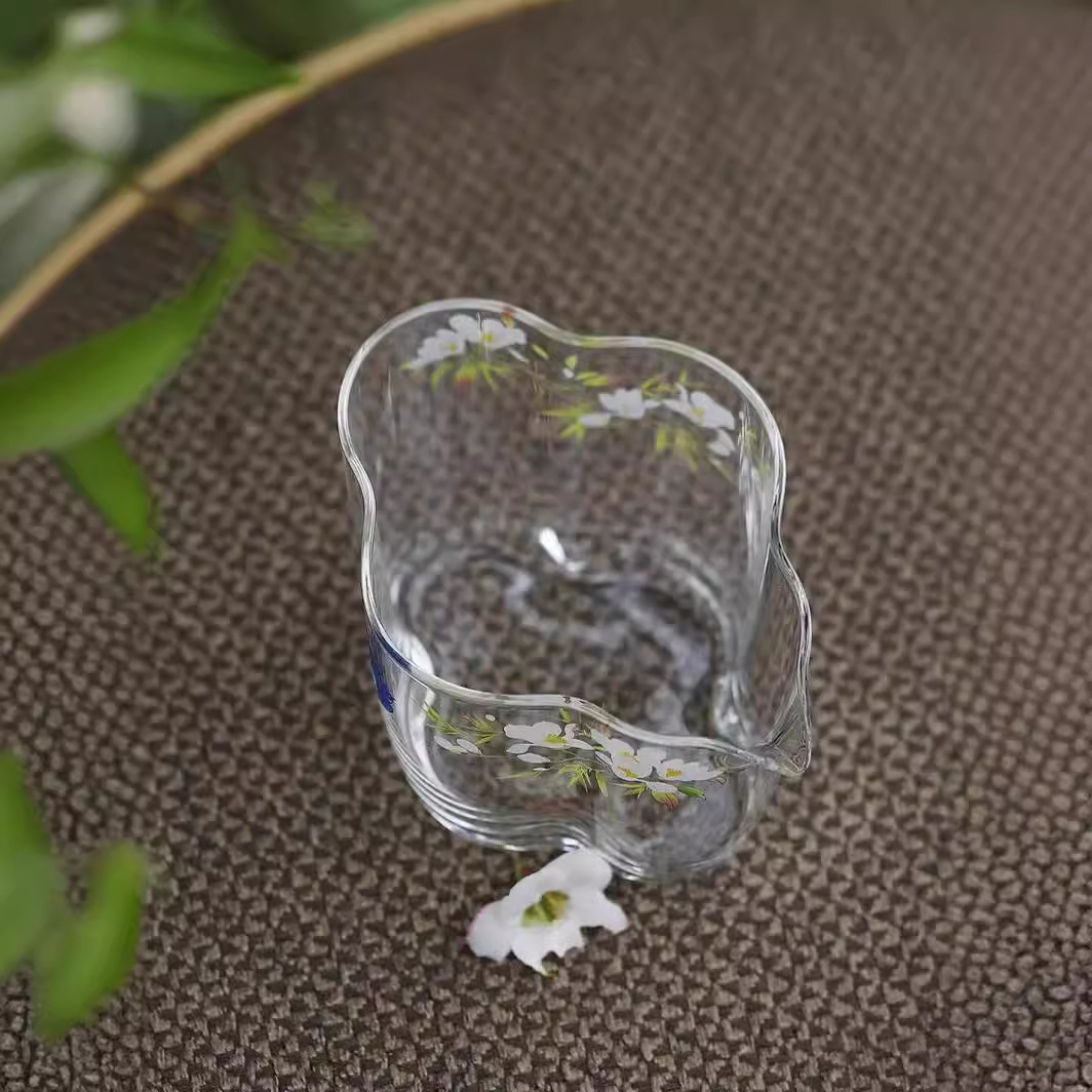 Cốc công tắc Yunduo cốc tách trà thủy tinh đính hoa thủ công dụng cụ pha trà Kungfu gia dụng cốc công trong suốt