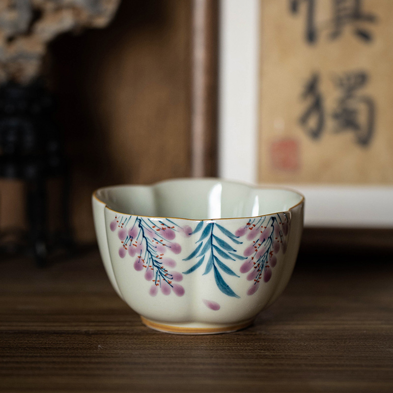Huayuntang vẽ tay hoa mận chủ cup retro cốc đơn gốm trà cốc trà hộ gia đình kung fu bộ trà trà cốc