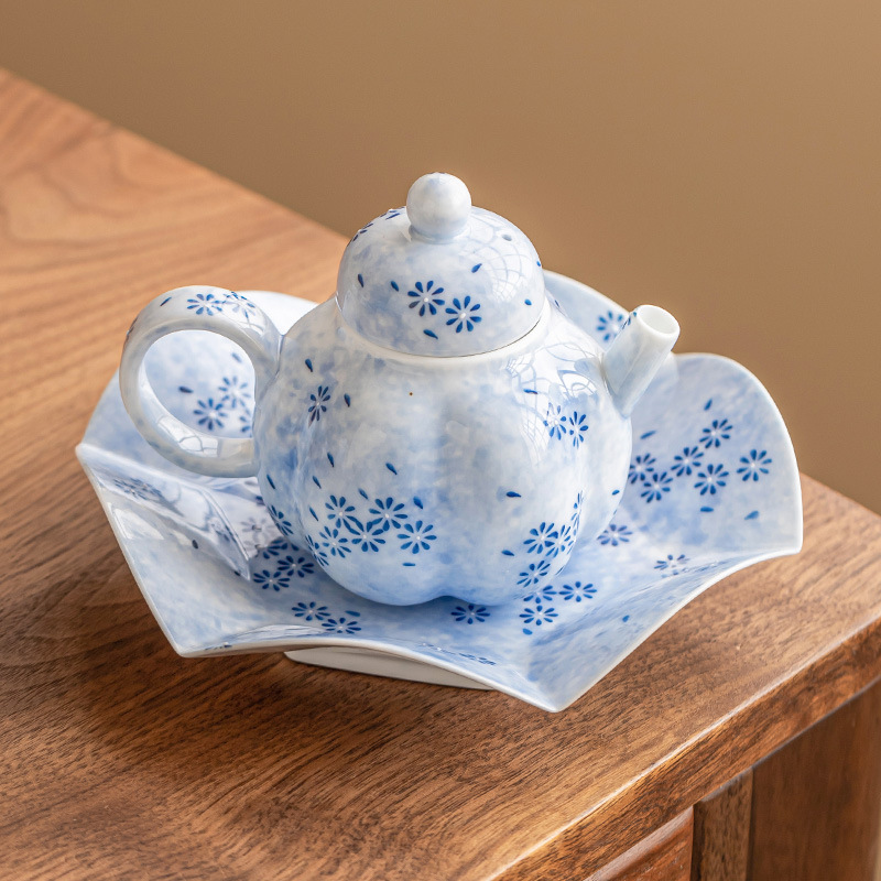 Ấm trà nhỏ tinh tế cổ điển màu xám thực vật ấm hình quả dưa hoa cúc xanh bộ trà Kung Fu gia dụng kiểu Trung Quốc bộ pha trà một ấm