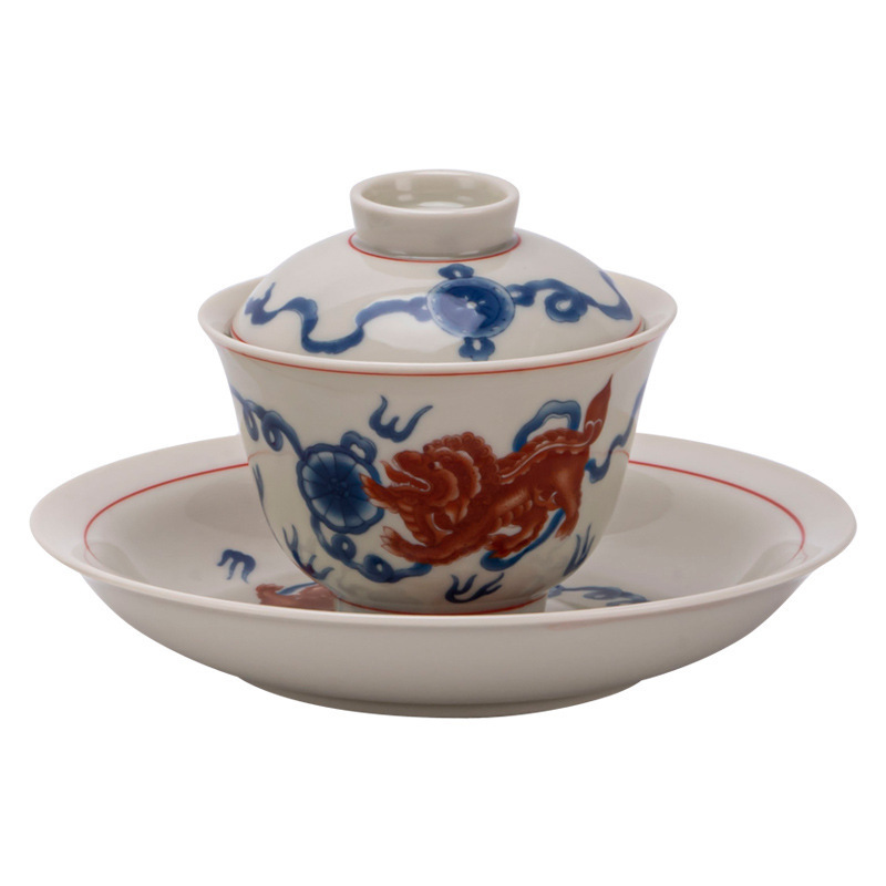 Bát có nắp tam tài cổ cốc trà đơn không nóng bộ trà gốm sứ cao cấp bát pha trà có nắp Kung Fu bán buôn gia dụng