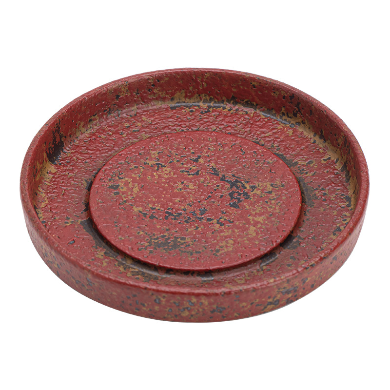 Khay đựng ấm trà kiểu cổ điển Trung Quốc, chất liệu đất sét đỏ núi đá cũ, nhỏ gọn, dùng trong gia đình, phụ kiện trà đạo.