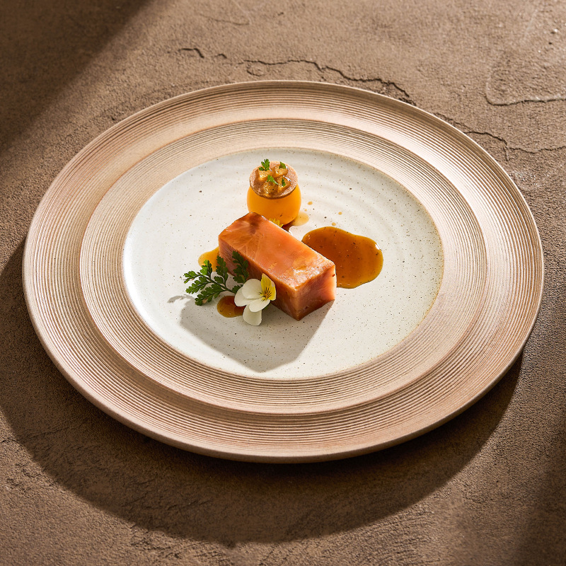 Đĩa gốm thô, đĩa đựng thức ăn gia dụng, bộ đồ ăn cao cấp, đĩa đồ ăn tây có ren kéo tay, đĩa thức ăn tròn, đĩa ăn sáng, đĩa chấm tim