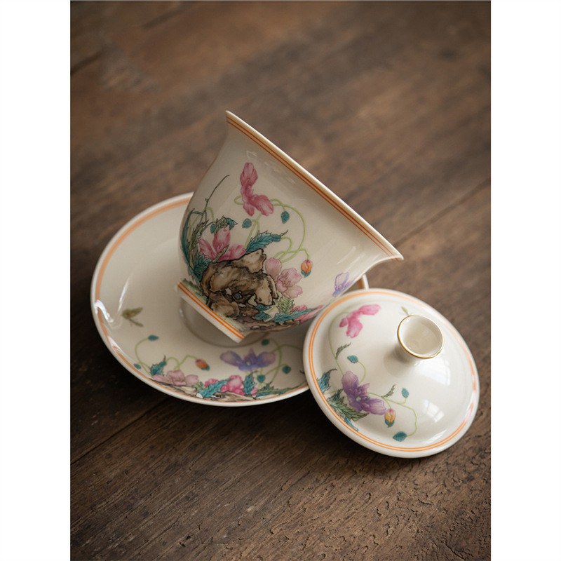 Bộ trà Kung Fu màu bùn cổ Bộ trà bát có nắp sang trọng nhẹ gia dụng cao cấp Bộ trà Kung Fu hộp quà bán buôn