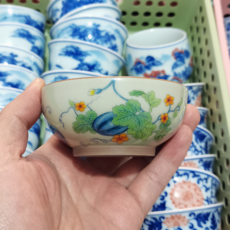 Pastel Pu'er cốc Cảnh Đức Trấn gốm Kung Fu bộ trà cốc đơn chủ cốc trà cốc trà cá nhân bát trà