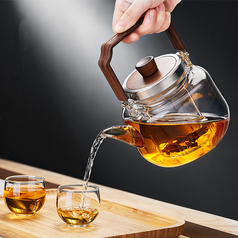 Dụng cụ nấu trà hấp chuyên dùng cho bếp gốm điện chịu nhiệt độ cao Ấm đun nước thủy tinh thủ công dung tích lớn gia dụng Ấm trà đơn