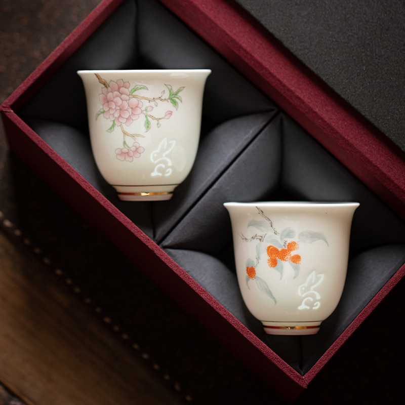 Cốc thần hoa tinh xảo, cốc trà sứ trắng, cốc chủ nhân, cốc đơn gốm sứ gia dụng, bộ trà Kung Fu, hộp quà tặng