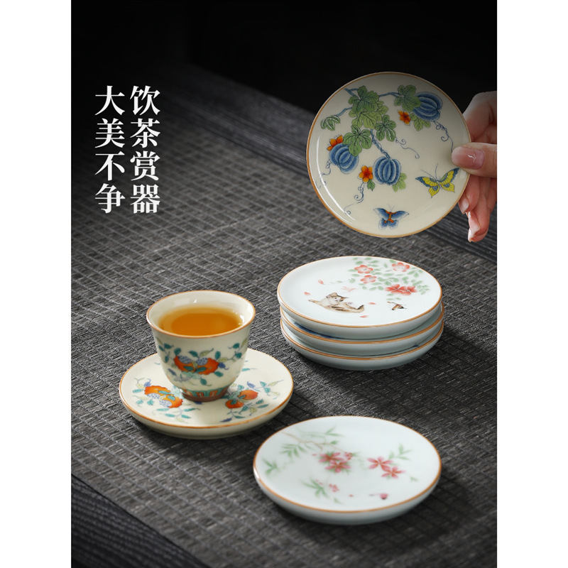Lót cốc trà, bộ trà gia dụng gốm sứ cao cấp sang trọng nhẹ, phụ kiện trà đạo, giá bán buôn