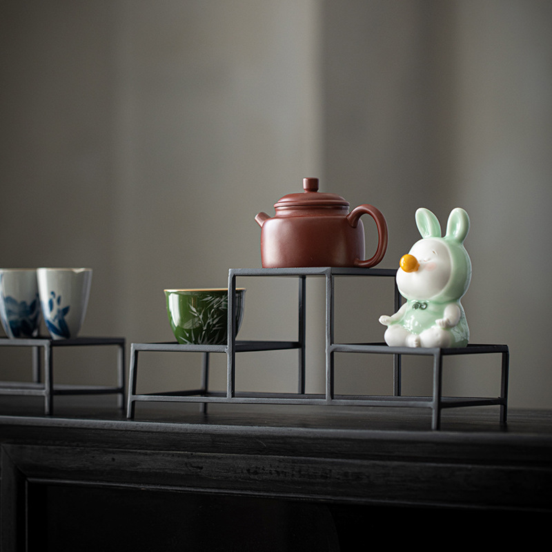 Giá trưng bày Bộ trà bằng sắt nghệ thuật sang trọng nhẹ, giá để đồ Bộ trà bằng sắt thủ công, Giá để đồ Bogu, tách trà, giá ấm trà