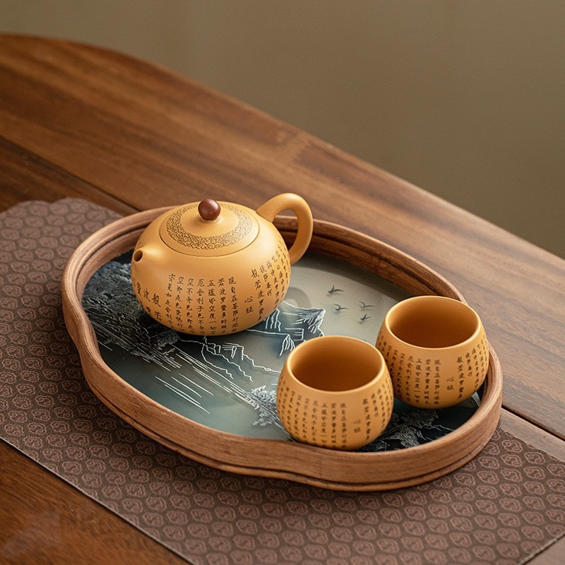 Ấm trà tử sa đất sét đoạn vàng ấm trà Xi Shi một ấm hai chén ấm trà thủ công khay trà ấm pha trà gia dụng cốc trà bộ trà Kung Fu