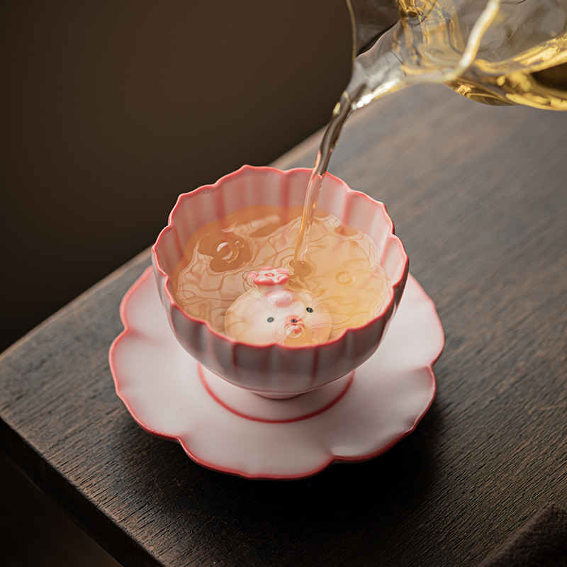 Bột thạch mỡ lợn Cốc cánh hoa Ru Kiln Cốc trà gốm sứ có thể mở được Cốc chủ nhân Cốc trà gia dụng Cốc đơn Cốc trà