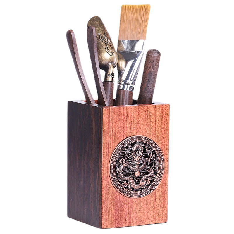 Bộ sáu quý ông trà đạo bằng gỗ đàn hương đen bộ trà kungfu gia dụng bàn chải bút cốc bộ phụ kiện nghệ thuật trà