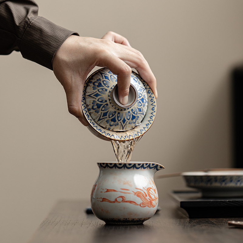 Bát có nắp hình thỏi Đôn Hoàng, bát có nắp ba tài bằng gốm sứ gia dụng, bộ trà Kung Fu mở bằng lò Song Ru, bát pha trà, hộp quà