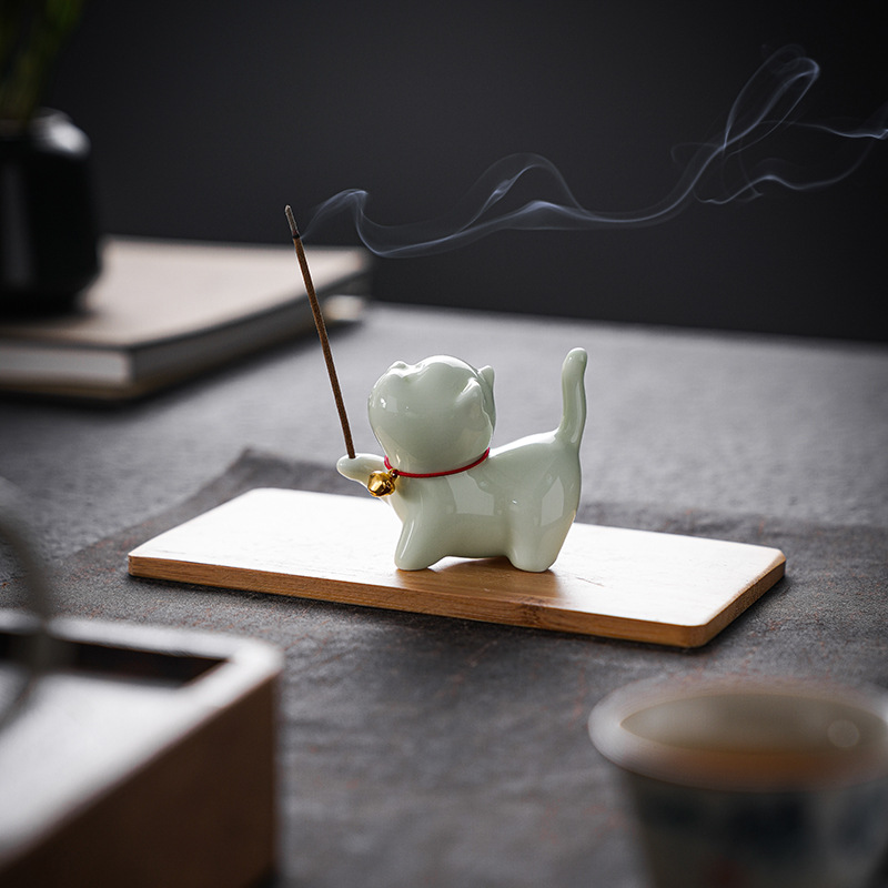 Đồ trang trí lư hương bằng gốm hình mèo nhỏ trong Tử Cấm Thành dễ thương, bàn trà chữa bệnh dễ thương, lư hương trong nhà