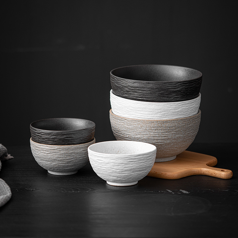 Bát ăn hoa văn đá mờ bát gốm sứ màu đen Bát nhỏ đơn giản bát cơm kiểu Nhật bát canh gia dụng bát mì Bộ đồ ăn