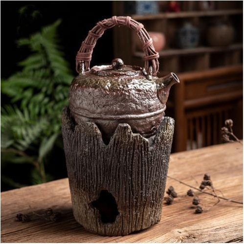 Bếp than gốm thô, bếp pha trà, nồi sắc bằng gang bên trong, nồi cầm xà, lò sưởi than cồn ngoài trời