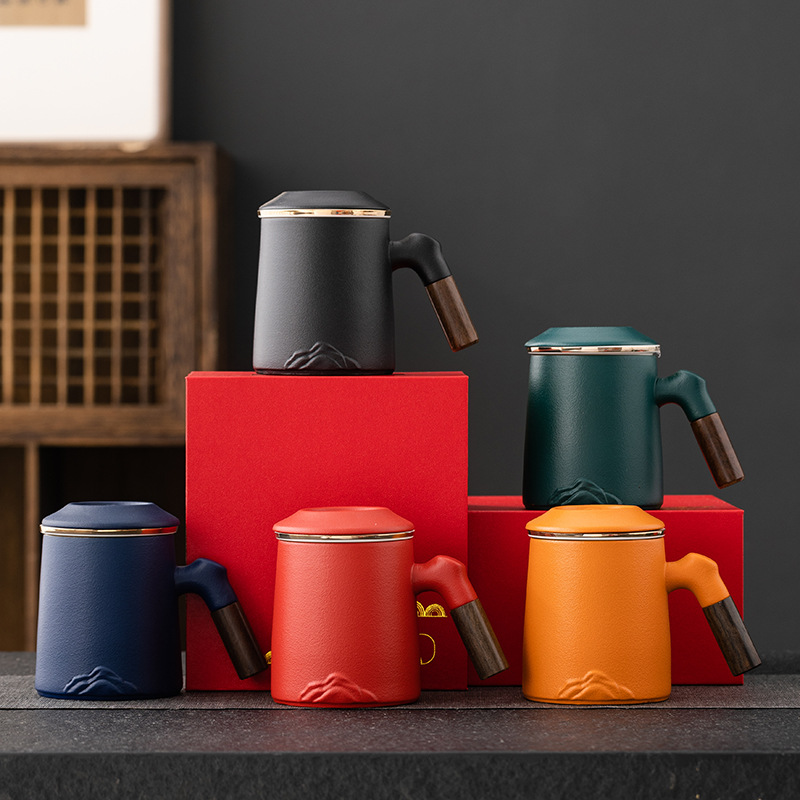 Cốc nước gốm sứ sang trọng nhẹ kiểu Trung Quốc, cốc có giá trị cao, cốc pha trà dung tích lớn, quà tặng doanh nghiệp, bán buôn logo