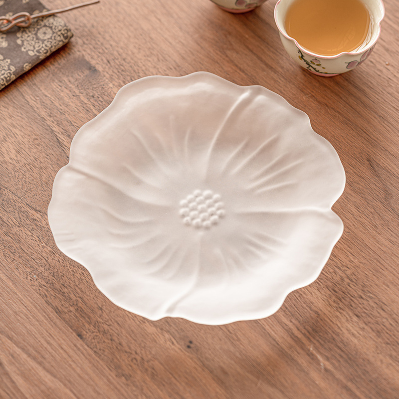 Bình thủy tinh pha lê hoa sen, đế tách trà trong suốt kiểu Đài Trung, đế ấm trà, khay đựng trà cao cấp tinh tế