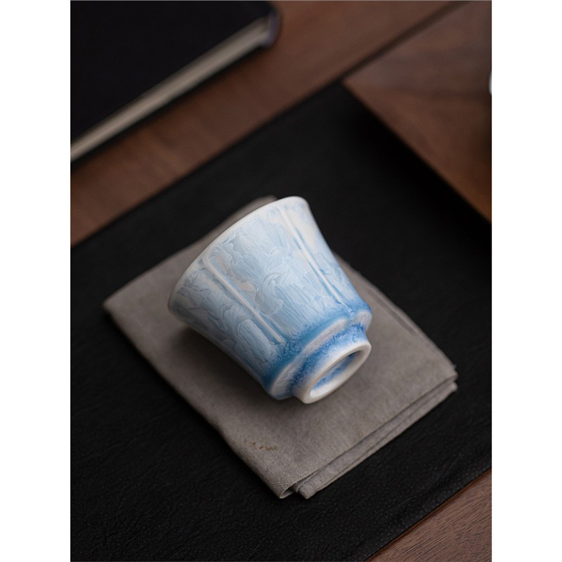 Pha lê men tươi lò nung thay đổi màu xanh nước đá tách trà hoa cốc chủ nhân bộ trà Kung Fu đồ uống trà cá nhân cốc đơn gốm sứ quà tặng