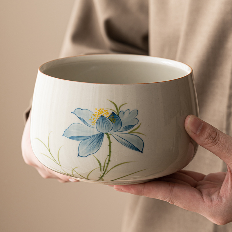 Trà hoa sen xanh màu xám thực vật chậu rửa nước gốm sứ gia dụng thùng đựng bã trà phế liệu phụ kiện bộ trà kungfu