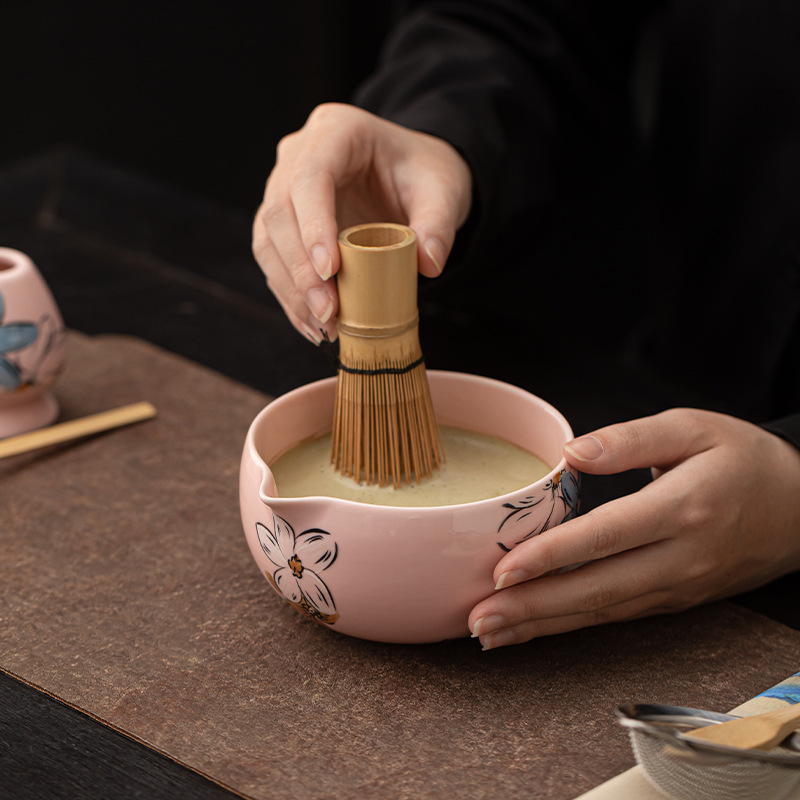 Hoa anh đào Bát Matcha Bát trà Bộ đứng Bàn chải trà gốm sứ Manhua Khay trà Bộ trà Phụ kiện Bộ trà Bộ trà