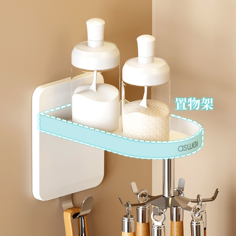 Móc sáu móng xoay nhà bếp, dụng cụ lưu trữ nồi, xẻng, thìa, phòng tắm không đục lỗ, giá treo tường đa năng