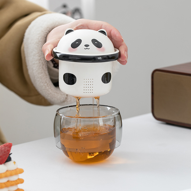 Cốc pha trà gốm sứ gấu trúc cốc văn phòng sáng tạo có nắp cốc tách trà có sẵn trong kho