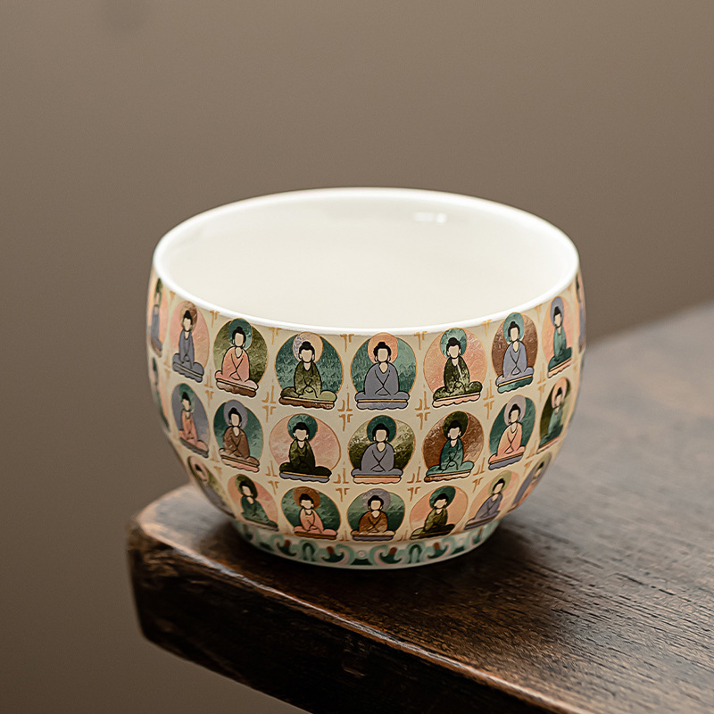 Ngàn Phật sứ trắng cốc La Hán màu uống trà cốc nhỏ phong cách Đôn Hoàng loạt cốc trà gốm sứ sáng tạo trong nhà và ngoài trời
