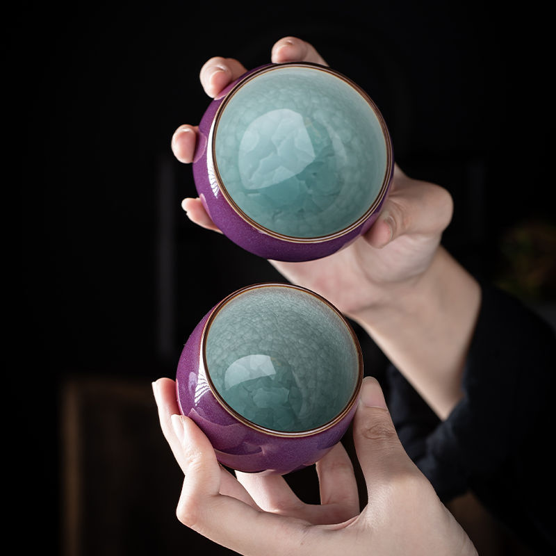 Cốc uống trà gốm sứ màu tím Jun cốc uống trà đá nứt cốc chủ nhân cốc trà Kung Fu cốc uống trà gia dụng quà tặng
