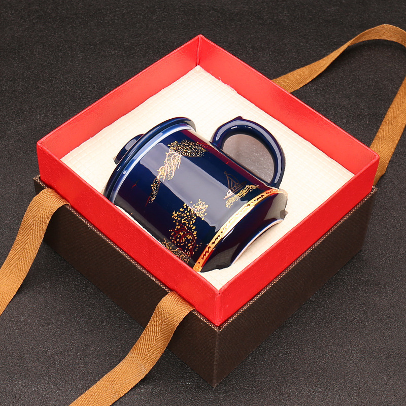 Cốc tách trà màu men tách trà cốc văn phòng pha trà cốc lớn cốc nước gia dụng cốc gốm sứ có nắp hộp quà