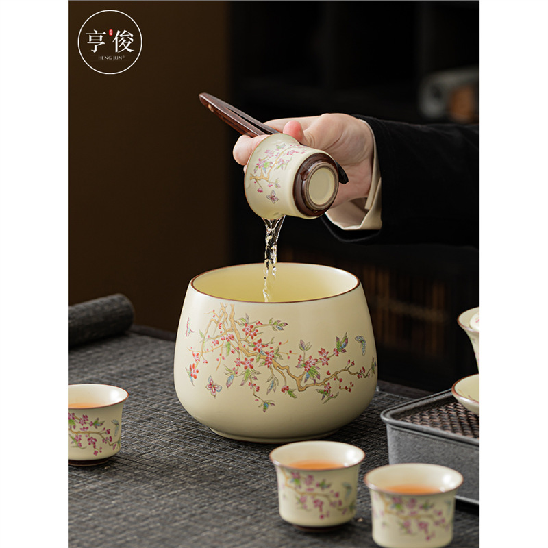 Thùng bã trà, thùng rửa trà sứ hoa tử đằng, thùng đựng bã trà gia dụng, thùng đựng trà để bàn, phụ kiện thùng nước thải, cỡ lớn