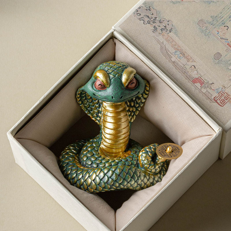 Đồ trang trí sáng tạo rắn vua kính đá xanh, đồ trang trí nhỏ để bàn gia dụng, đồ trang trí điêu khắc đá vi cảnh cây cảnh, một chiếc