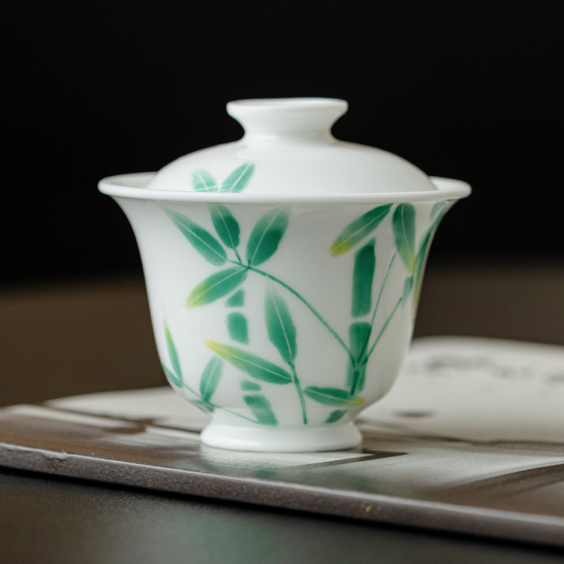 Bát có nắp sứ trắng Dehua Zhiyi Bát trà cao cấp vẽ tay có nắp Bát trà Kung Fu gia dụng không nóng tay