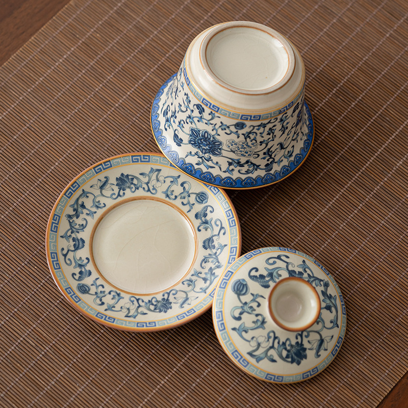 Bát có nắp tam tài ở lò Ru vàng, bát pha trà cỡ lớn gia dụng, dụng cụ pha trà Kung Fu, cốc trà, dụng cụ pha trà đơn