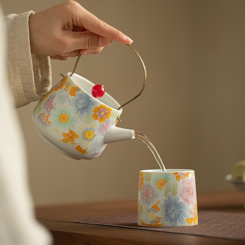 Bình đựng xà đa hoa tráng men cổ bình đơn đồ pha trà gốm sứ dụng cụ pha trà kungfu sang trọng nhẹ gia dụng kiểu Trung Quốc