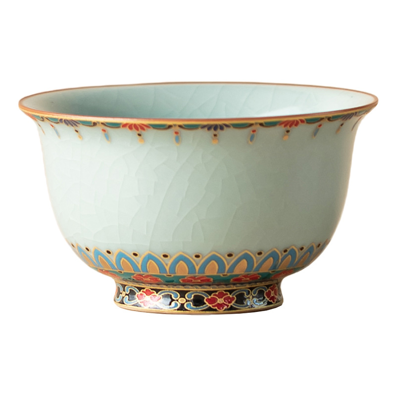 Ru Kiln Dunhuang Baoxianghua Handy Cup Chén trà gốm sứ văn hóa và sáng tạo có thể được cất giấu và nâng cao Bộ trà Kung Fu Chén trà