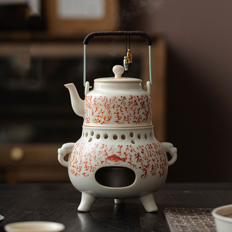 Bộ pha trà tráng men soda gia dụng bếp than ngoài trời bếp cồn bộ trà kungfu nguyên bộ bếp nấu trà bằng đất sét gốm quanh bếp nấu trà