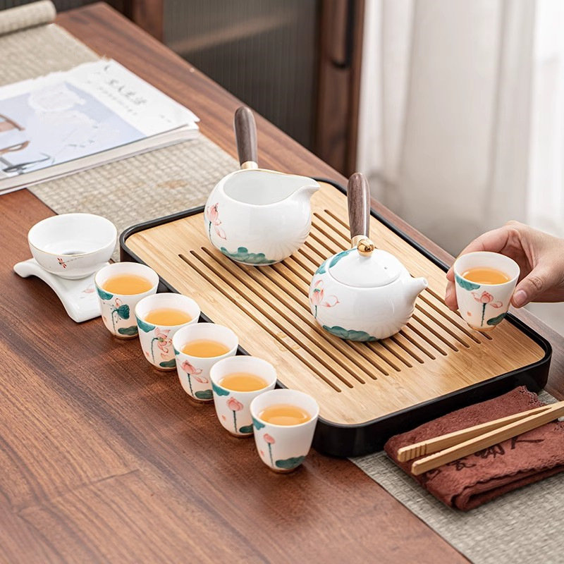 Bộ ấm trà du lịch Kung Fu vẽ tay Deding, ấm tay cầm bên hông cao cấp gia dụng, khách doanh nhân Trung Quốc tặng quà lãnh đạo