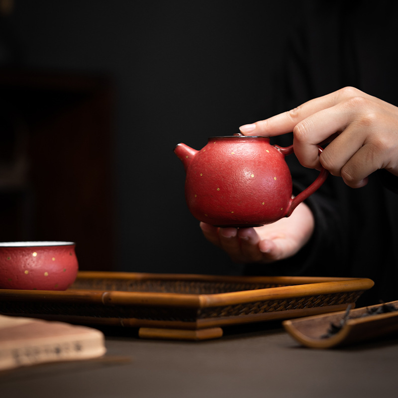 Bình tĩnh tráng men đỏ màu hồng cầm cam ấm trà nhỏ bằng tay Phong cách Nhật Bản ấm đơn dụng cụ pha trà Kung Fu ấm pha trà dụng cụ pha trà