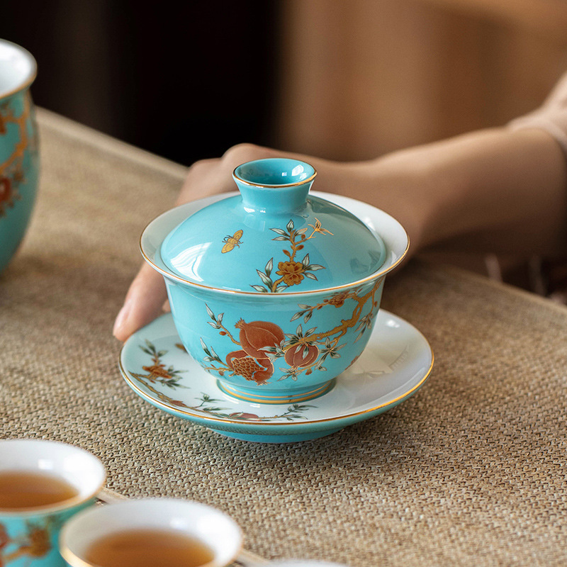 Bát có nắp tam tài bằng sứ gốm sứ gốm sứ sứ trắng kiểu Trung Quốc bộ trà gốm sứ tinh xảo cốc trà