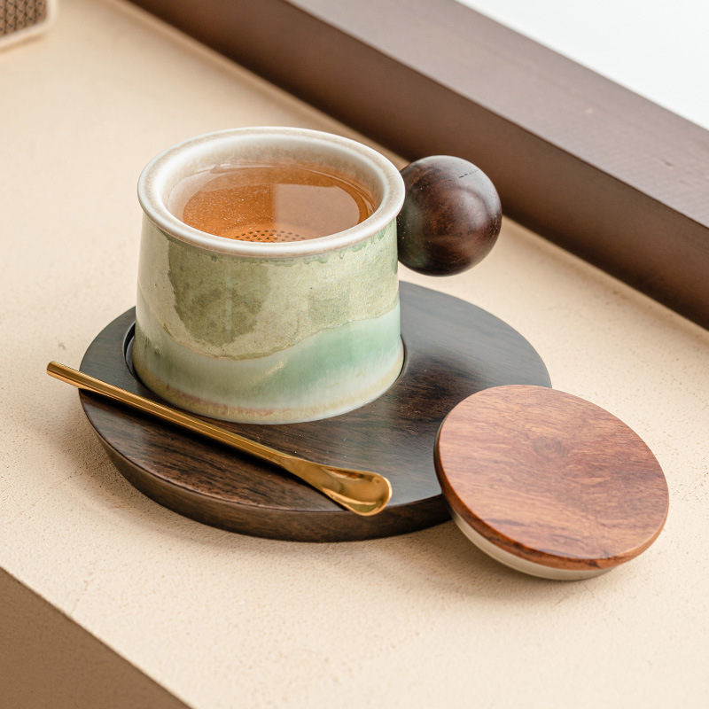 Cốc nước uống gia dụng bằng gỗ xanh ngọc bích cốc cà phê gốm sứ giá trị cao cốc tách trà