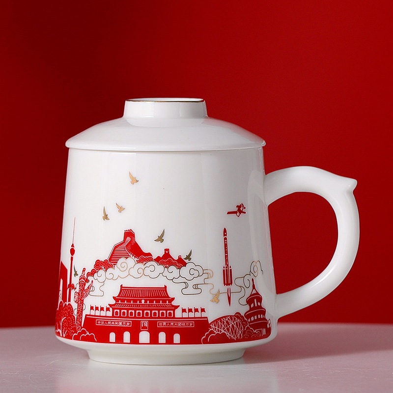 Cốc sứ cốc thủy triều quốc gia cốc văn phòng kinh doanh tách trà tách trà màu đỏ hoạt động văn hóa quà lưu niệm