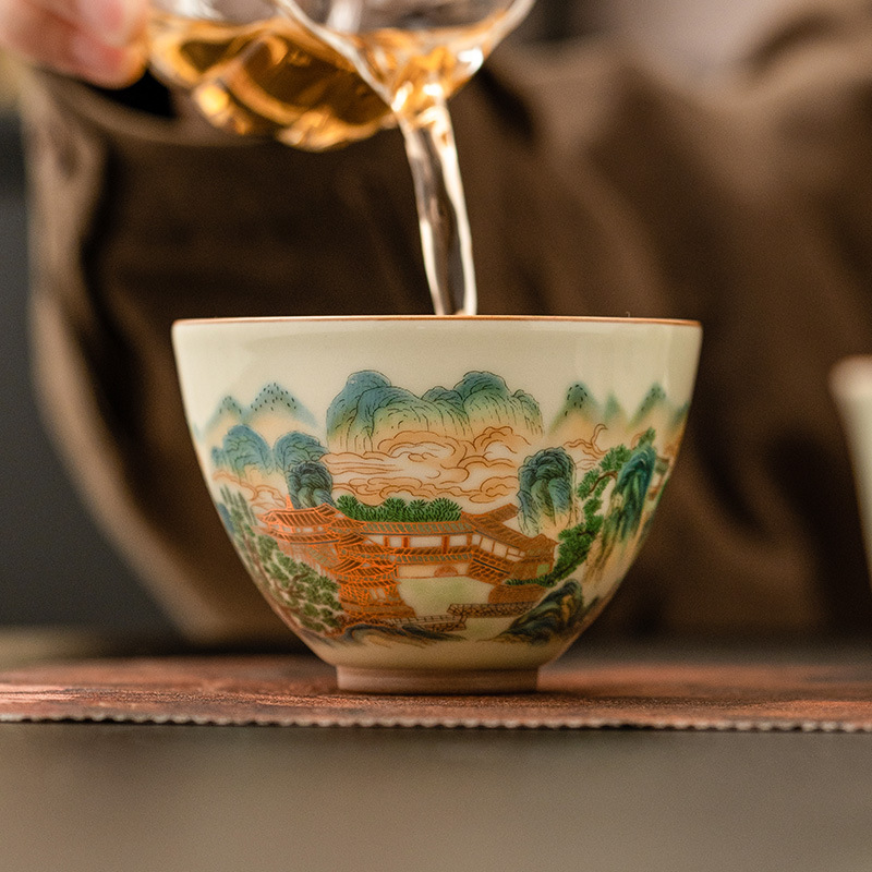 Nhà máy Cốc trái tim gà phong cảnh đầy màu sắc Cốc trà gốm sứ cổ điển Cốc chủ nhân Bộ trà Trà Kung Fu Cốc trà Cốc trà